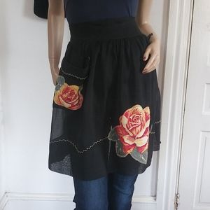 Vintage 40s 50s Black Rose Apron